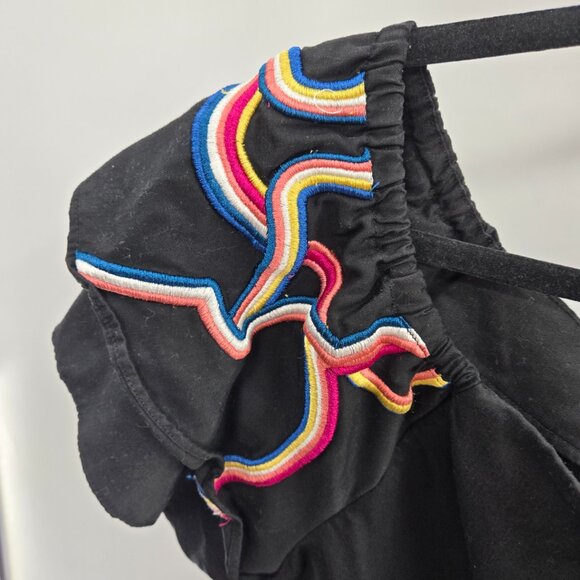 Catherine Malandrino Black Embroidery Off-Shoulder Blouse Size Large - Picture 4 of 8